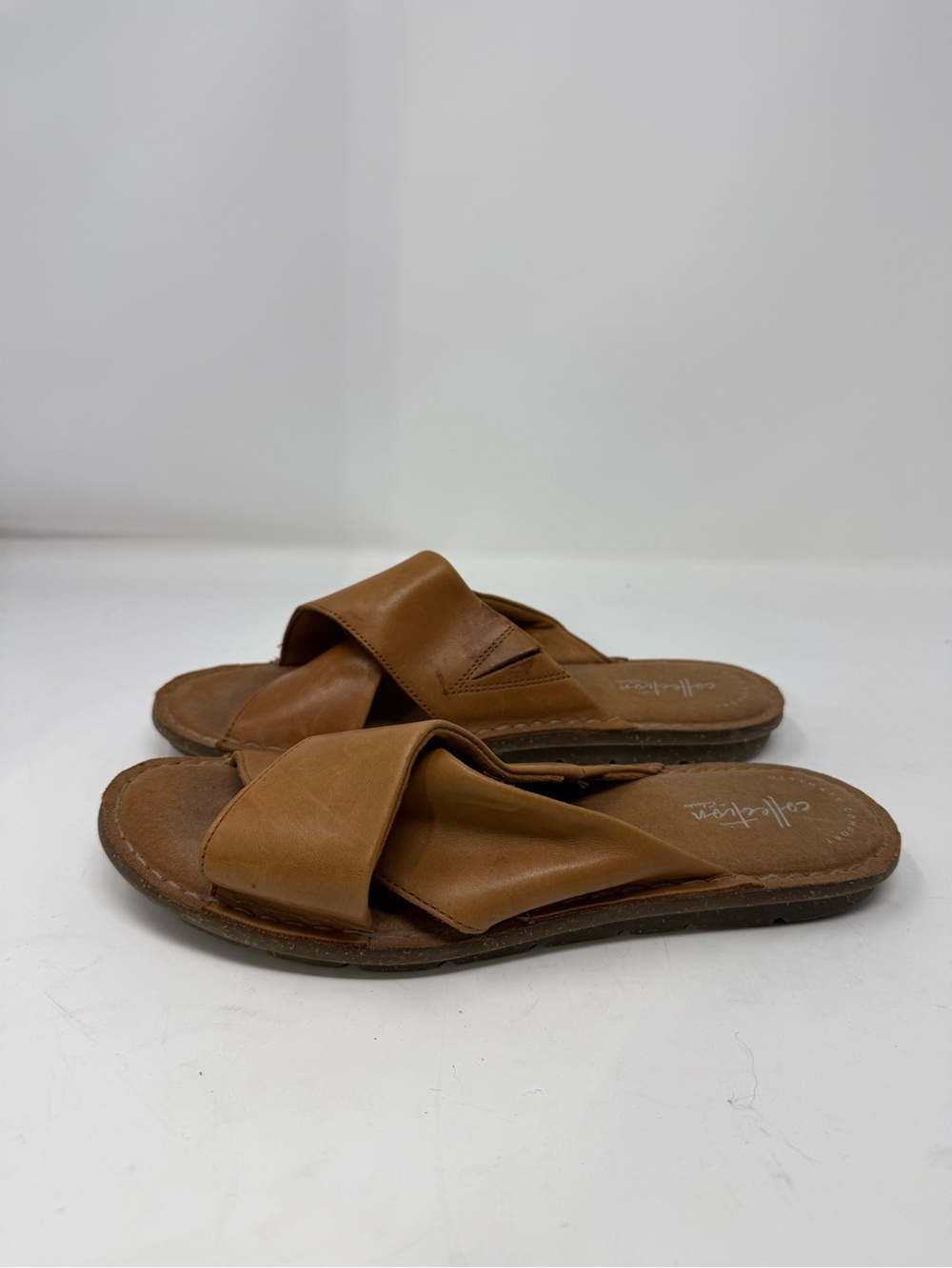 Clarks Women's Brown Crisscross Slide Sandals Sz 8.5 (GFQJYX)